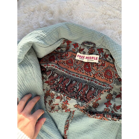 Free People Rowan Blazer Jacket Small Green One Button Textured Long Sleeve - Picture 7 of 7